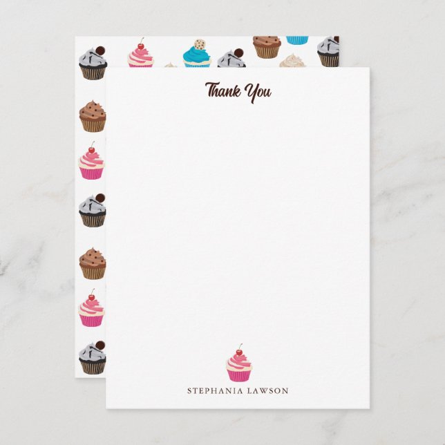 Colorful Cute Cupcakes Pattern  Thank You Card (Front/Back)