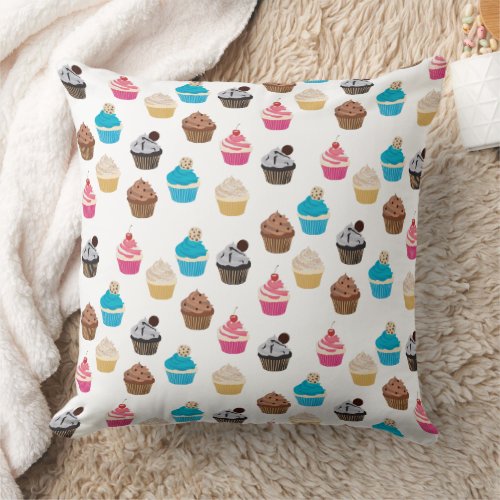 Colorful Cute Cupcakes Pattern  Throw Pillow