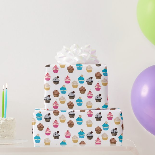 Colorful Cute Cupcakes Pattern  Wrapping Paper (Party Gifts)