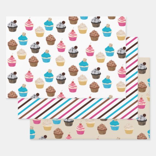 Colorful Cute Cupcakes Pattern  Wrapping Paper Sheets