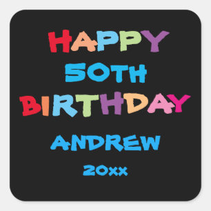 Colorful Cute Custom Name Year Date Happy Birthday Square Sticker