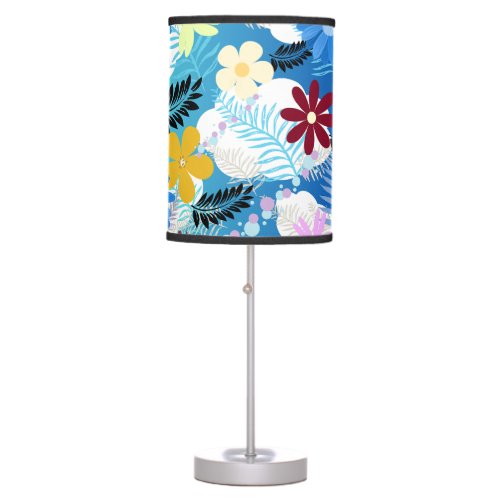 Colorful Cute Daisies Ferns Bubbles Clouds Pattern Table Lamp