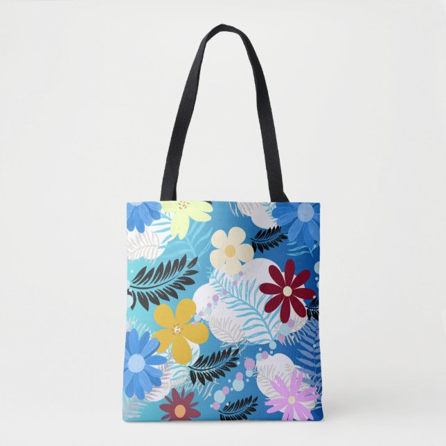 Colorful Cute Daisies Ferns Bubbles Clouds Pattern Tote Bag (Front)
