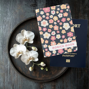 Colorful Cute Daisies Pattern BluePink CUSTOM Name Passport Holder