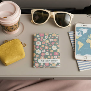 Colorful Cute Daisies Pattern Green CUSTOM Name Passport Holder