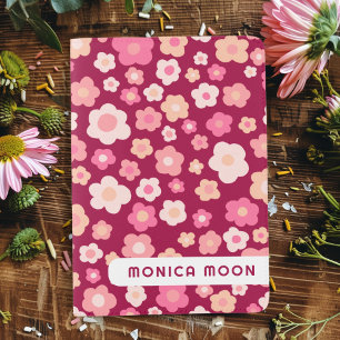 Colorful Cute Daisies Pattern Red Pink CUSTOM Name Passport Holder