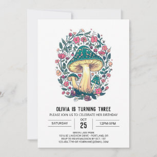 Colorful Cute Digital Mushroom Birthday Invitation