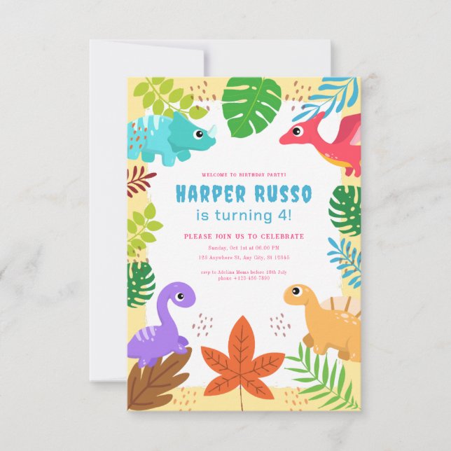 Colorful Cute Dino Birthday Party  Invitation (Front)