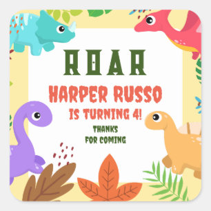 Colorful Cute Dino Birthday Party  Square Sticker