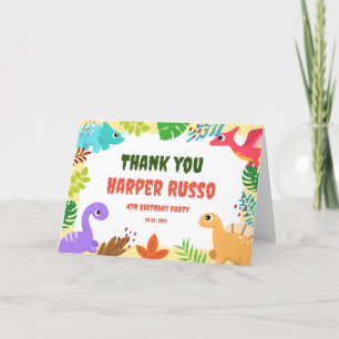 Colorful Cute Dino Birthday Party  Thank You Card