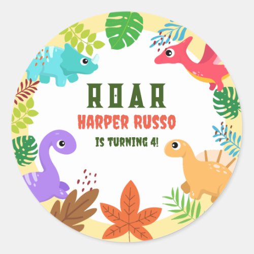Colorful Cute Dino themed Birthday Party Classic Round Sticker