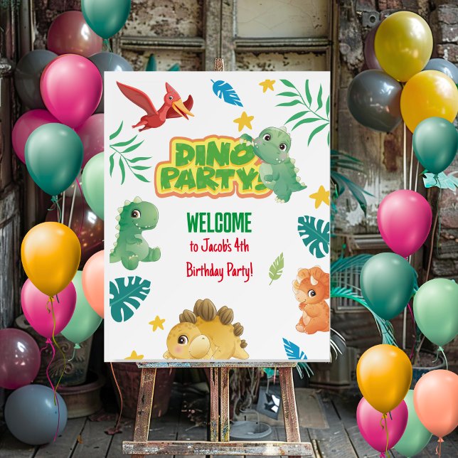 Colorful Cute Dinosaur 1st Birthday Welcome Sign (Creator Uploaded)