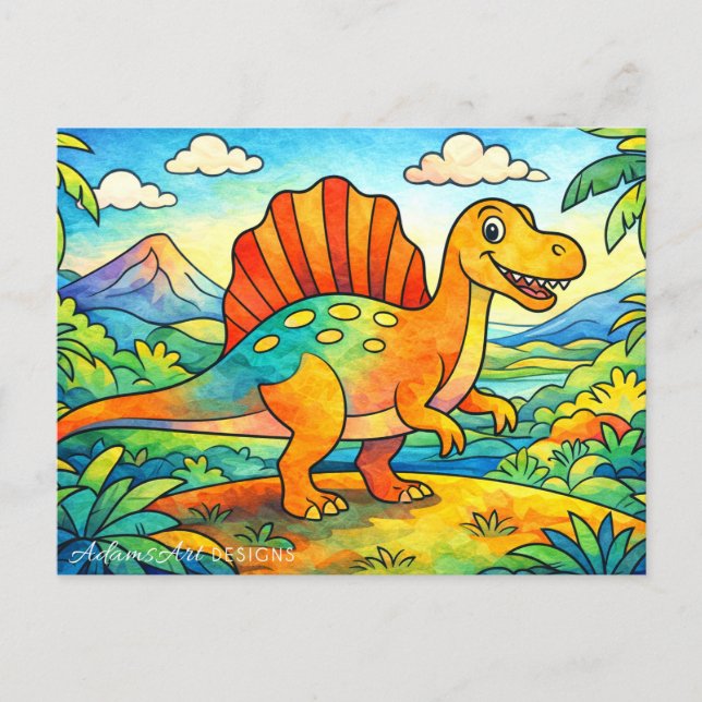 Colorful Cute Dinosaur Kids Holiday Postcard (Front)