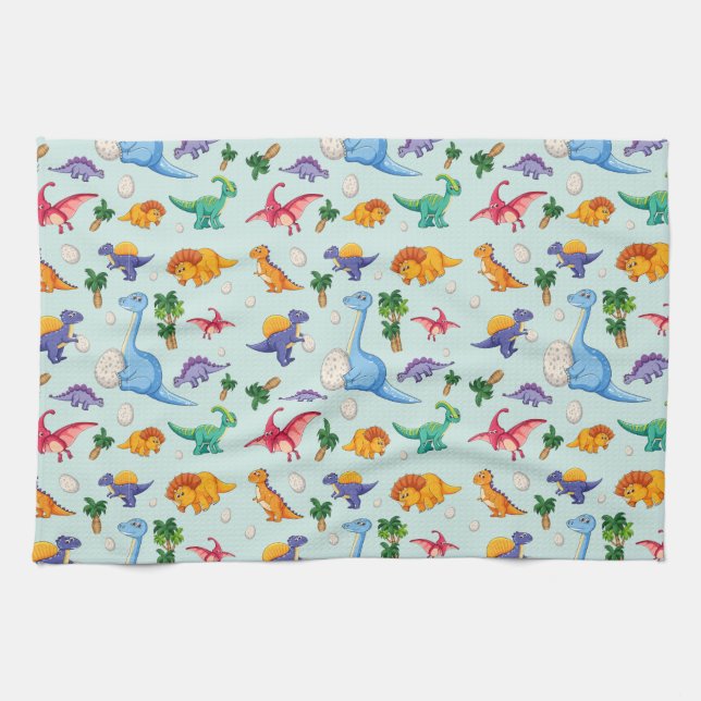 Colorful Cute Dinosaur Pattern Kitchen Towel (Horizontal)