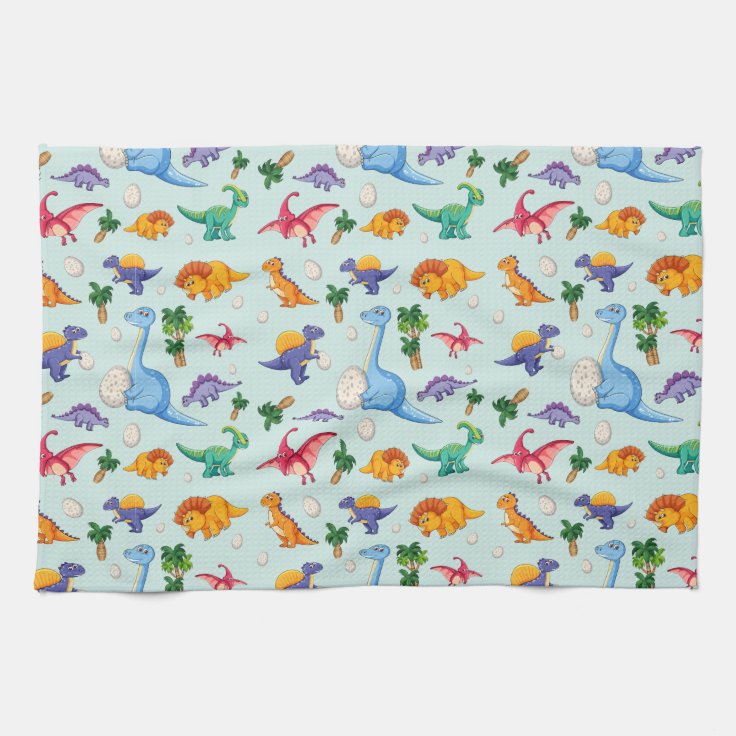 Colorful Cute Dinosaur Pattern Kitchen Towel | Zazzle