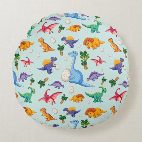 Colorful Cute Dinosaur Pattern Round Pillow