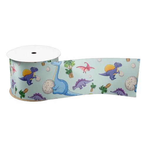 Colorful Cute Dinosaur Pattern Satin Ribbon