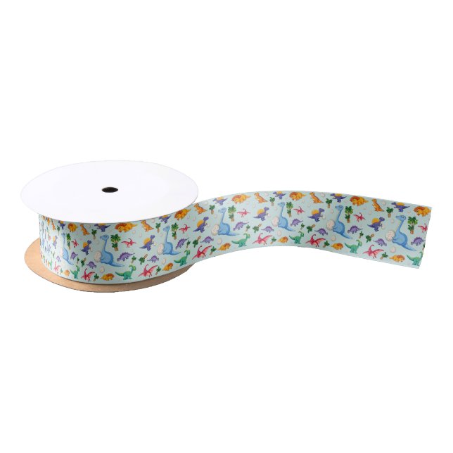 Colorful Cute Dinosaur Pattern Satin Ribbon (Spool)