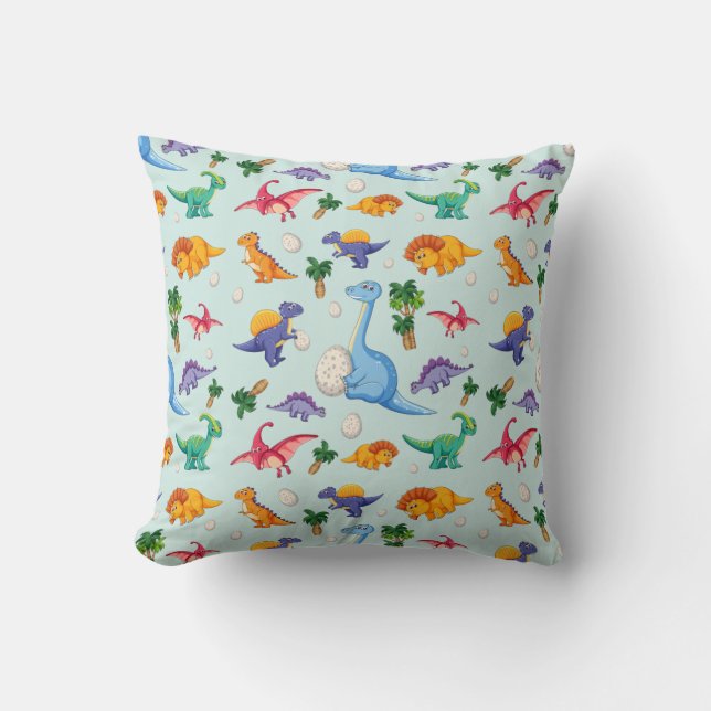 Colorful Cute Dinosaur Pattern Throw Pillow (Front)