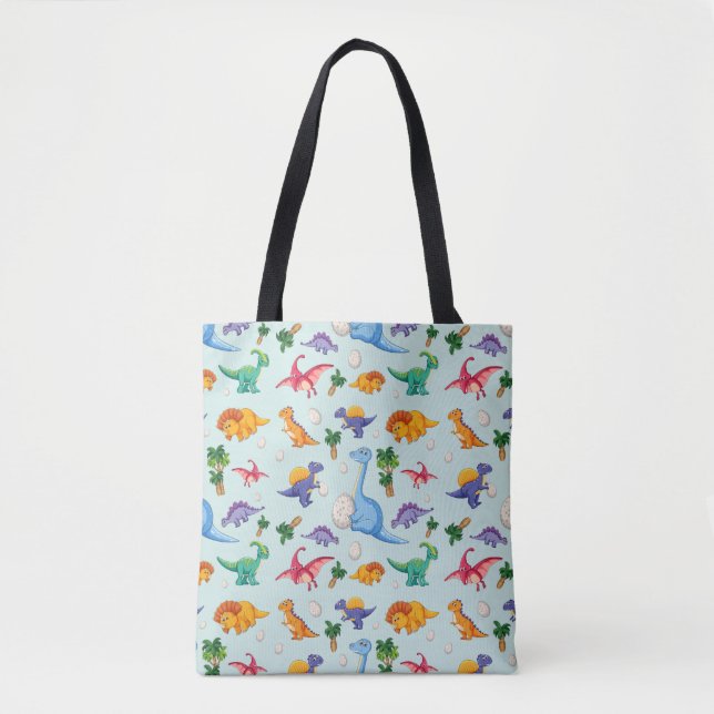 Colorful Cute Dinosaur Pattern Tote Bag (Front)
