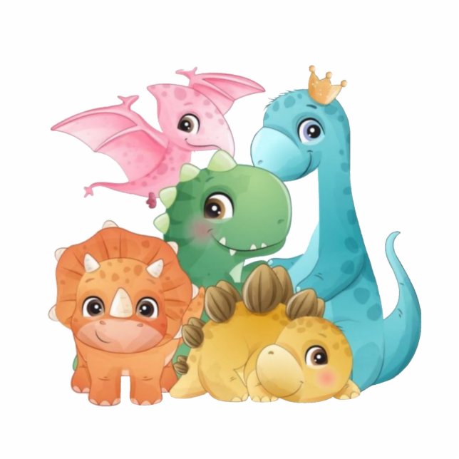 Colorful Cute Dinosaurs Baby Shower Cake Topper  Cutout (Front)