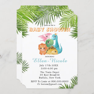 Colorful Cute Dinosaurs Baby Shower Invitations