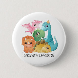 Colorful Cute Dinosaurs Baby Shower Momasaurs Button