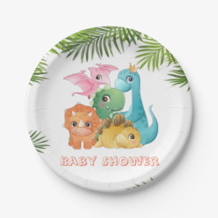 Colorful Cute Dinosaurs Baby Shower Paper Plates
