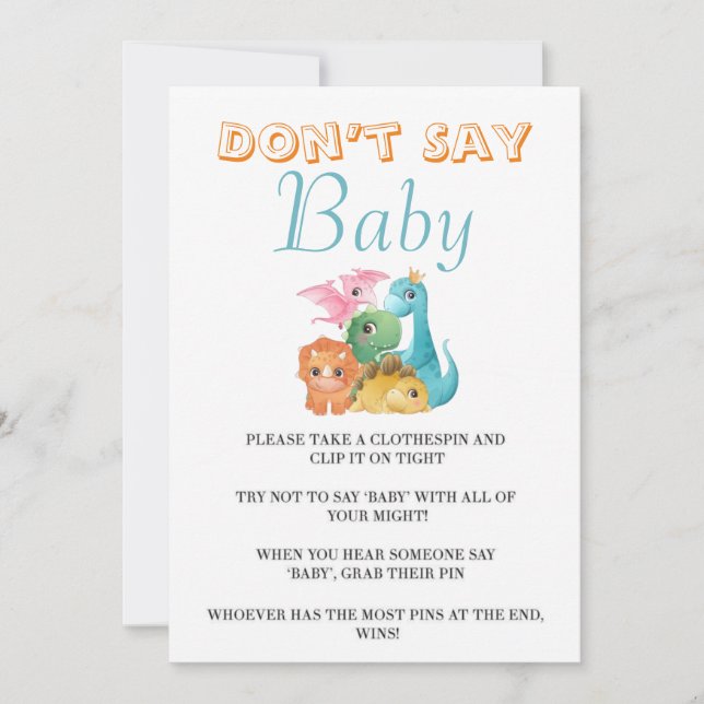 Colorful Cute Dinosaurs Don’t Say Baby Cards (Front)