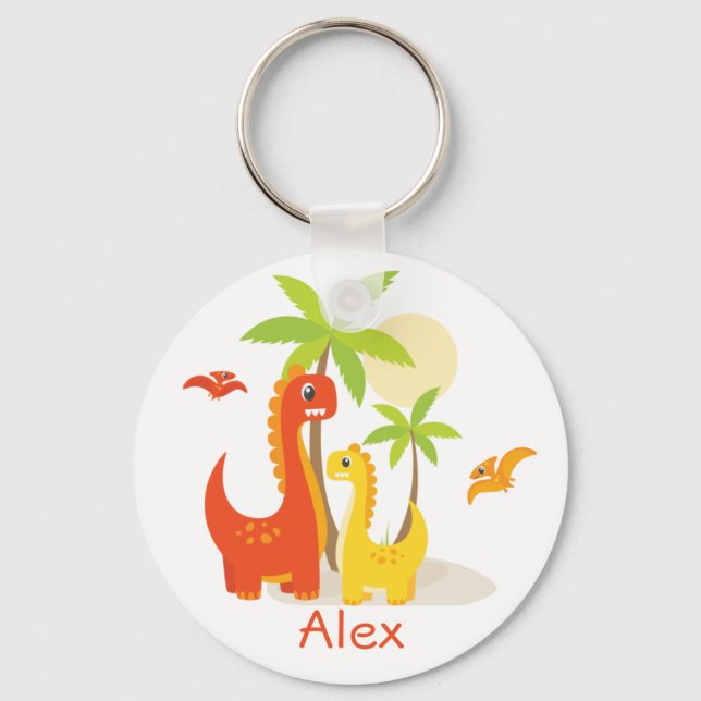 Colorful Cute Dinosaurs Kids Personalized Keychain (Front)