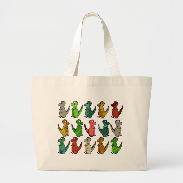 Colorful Cute Dinosaurs Large Tote Bag (Front)