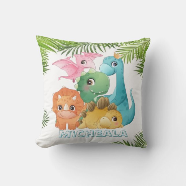 Colorful Cute Dinosaurs Monogram  Throw Pillow (Front)