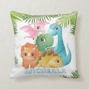 Colorful Cute Dinosaurs Monogram Throw Pillow