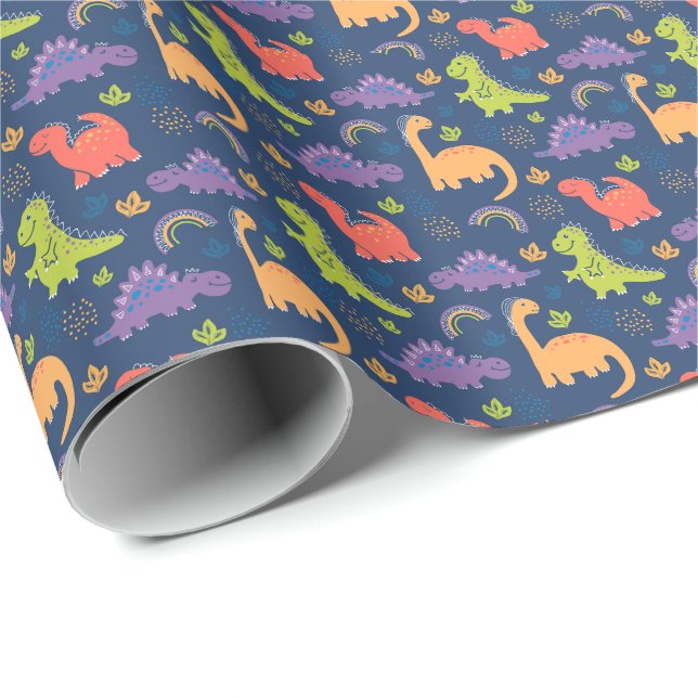 Colorful Cute Dinosaurs Pattern Wrapping Paper (Roll Corner)