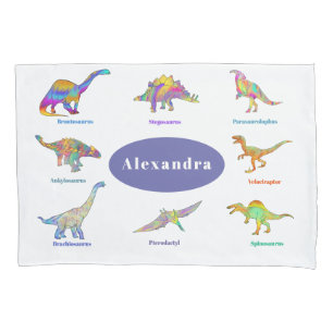 Colorful Cute Dinosaurs Personalized Name Pillow Case