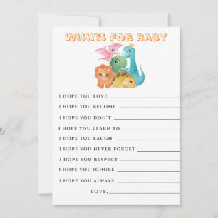 Colorful Cute Dinosaurs Wishes Baby Shower Card