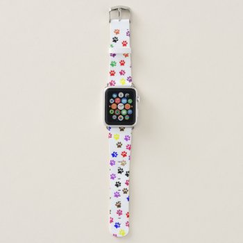 Colorful Cute Dog Paw Print Pattern Apple Watch Band by angela65 at Zazzle