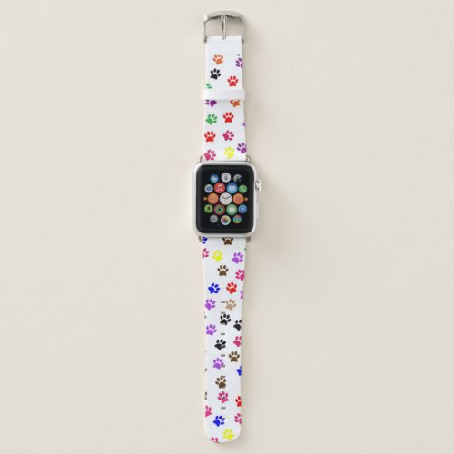 Colorful Cute Dog Paw Print Pattern Apple Watch Band