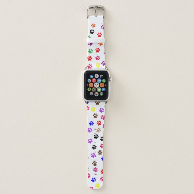 Colorful Cute Dog Paw Print Pattern Apple Watch Band (Front)