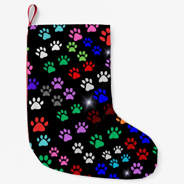 Colorful Cute Dog Paws Small Christmas Stocking (Front)