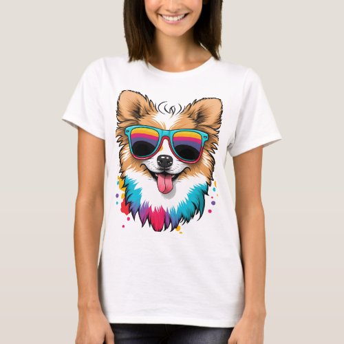 Colorful Cute Dog Print T_shirt