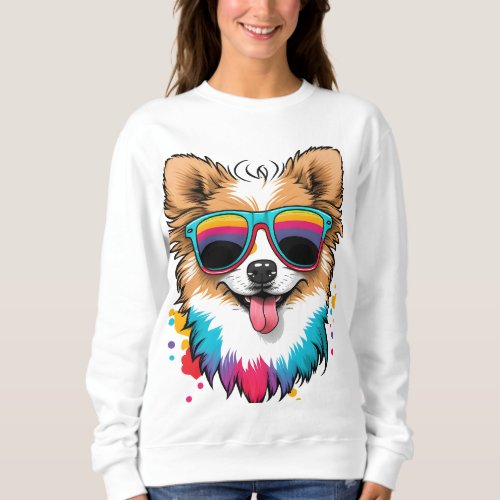 Colorful Cute Dog T_Shirt Print  Sweatshirt