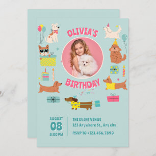 Colorful Cute Dogs photo Birthday Invitation