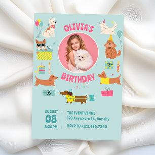Colorful Cute Dogs photo Birthday Invitation