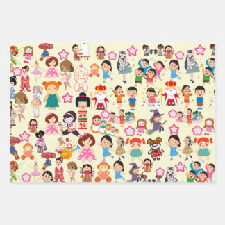 Colorful Cute Dolls and Children Gift Wrap