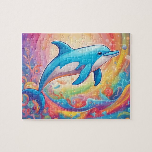 Colorful Cute Dolphin Jigsaw Puzzle (Horizontal)