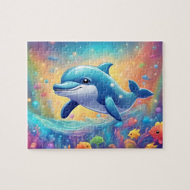 Colorful Cute Dolphin Jigsaw Puzzle (Horizontal)