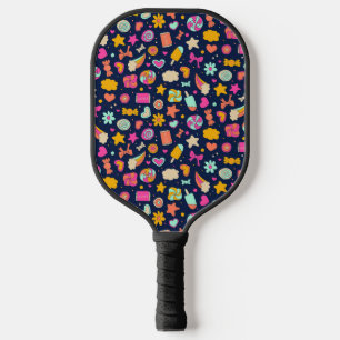 Colorful Cute Doodle Hearts and Sweets Pickleball Paddle
