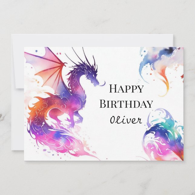 Colorful Cute Dragon Birthday Card (Front)
