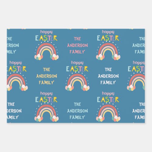 Colorful Cute Easter Bunnies Rainbow Personalized Wrapping Paper Sheets